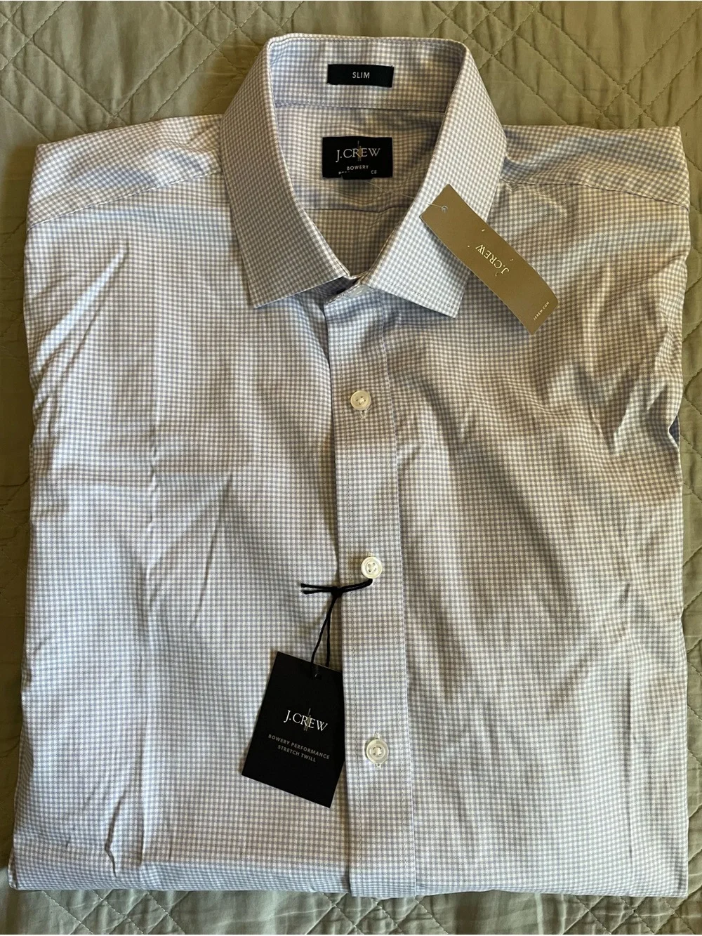 J. CREW Bowery Slim Performance Stretch Dress Shirt in Blue Check Size M CA351